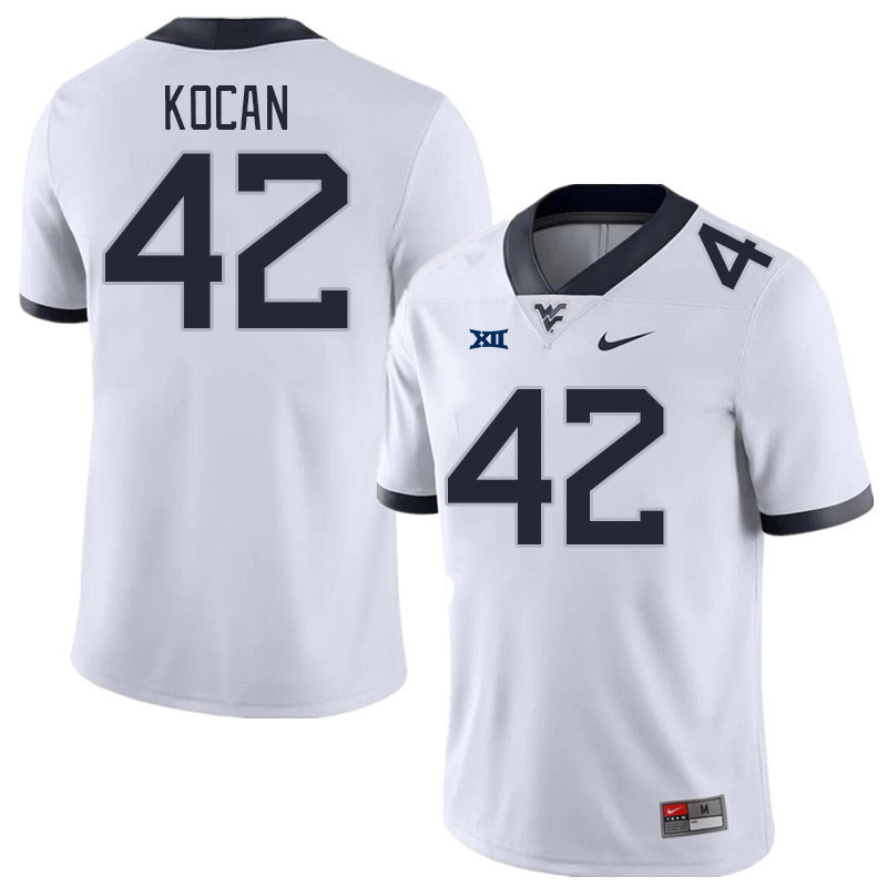 Men #42 RJ Kocan West Virginia Mountaineers College Football Jerseys Stitched Sale-White